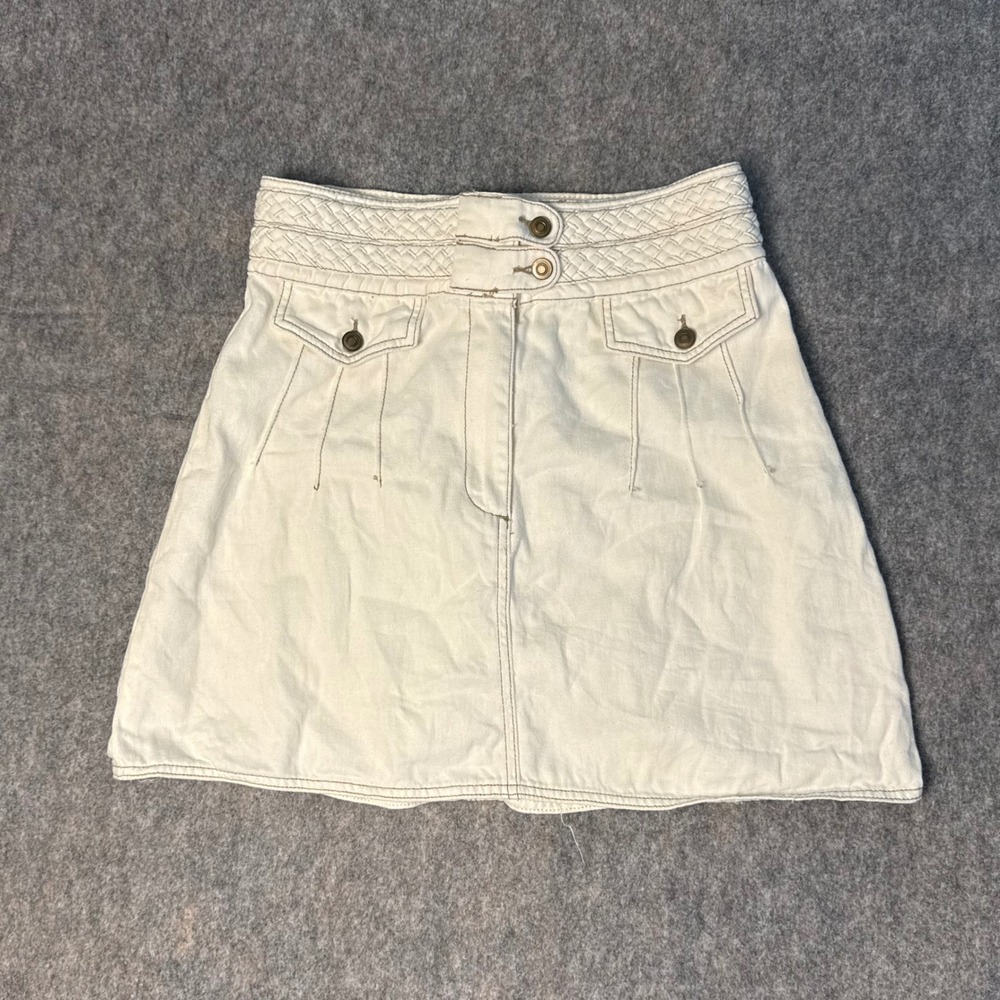 Free People Braided Waist Hemp Cotton Mini Skirt 4 Off White Boho Utility Pocket